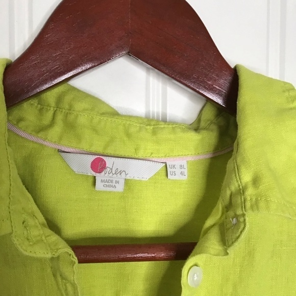 Boden 100% Linen Button Down Shirt in Chartreuse. - Picture 3 of 10